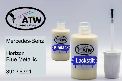 Mercedes-Benz, Horizon Blue Metallic, 391 / 5391: 20ml Lackstift + 20ml Klarlack - Set, von ATW Autoteile West.